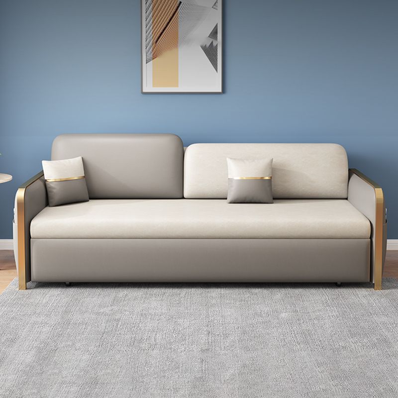 Modern 33.4" H Faux Leather Square Arm Sofa Bed For Living Room