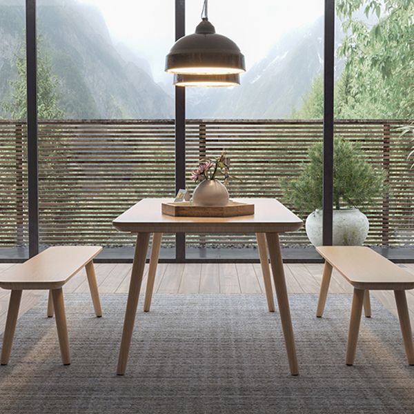 Contemporary Kitchen Khaki Dining Table Solid Wood Rectangle Dining Table with 4 Legs Base