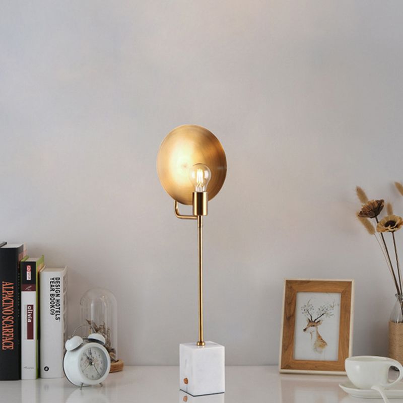 Gold Flat Desk Light Modern 1 Bulb Metal Night Table Lamp with Rectangle White Marble Base