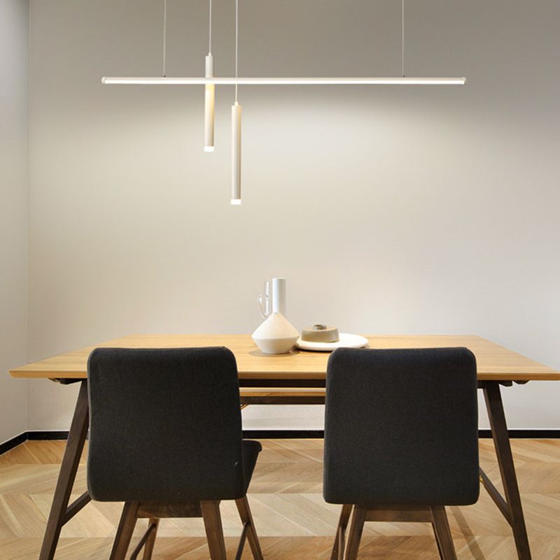 Linear Island Light Fixture Modern 3-Light LED Hanging Lamps with White Acrylic Shade