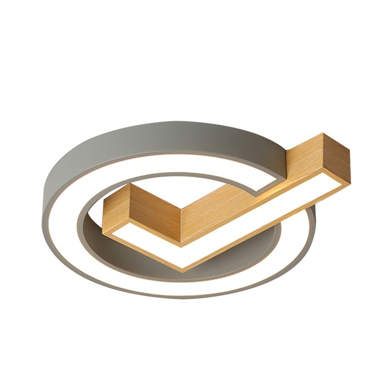 Kids Ticking Box Flush Ceiling Light Acrylic Kindergarten LED Flush Mount Lighting Fixture in Green/Grey-Wood