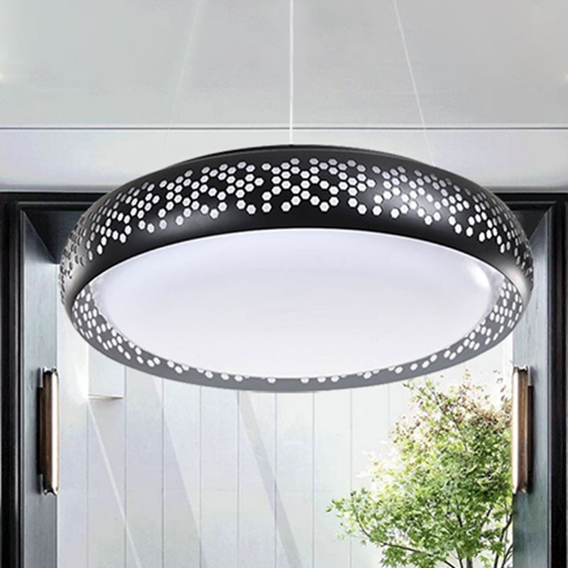 Luz de colgante colgante de tambor negro/blanco 1 Cabeza colgante de metal lámpara con luz cálida/blanca/natural, 19 "/23" de ancho