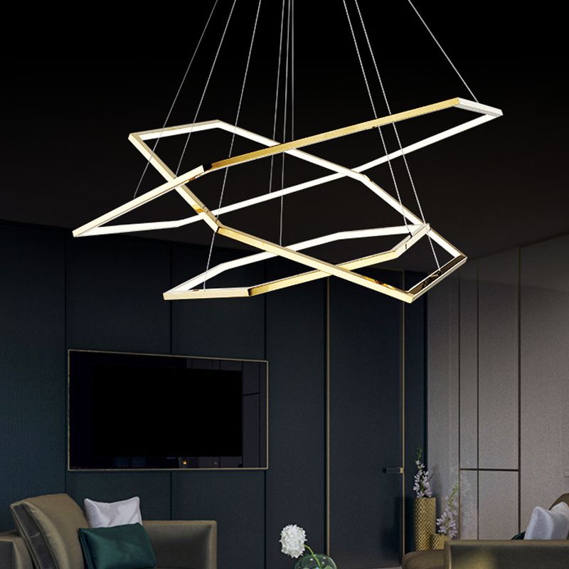 Stainless Steel Hexagonal LED Chandelier Post-Modern 3 Lights Gold Hanging Lamp in Warm/White Light