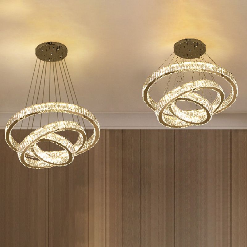 Lampada il lampadario di cristallo a LED a LED a LED a LED di cerchi di cerchi cromati per soggiorno