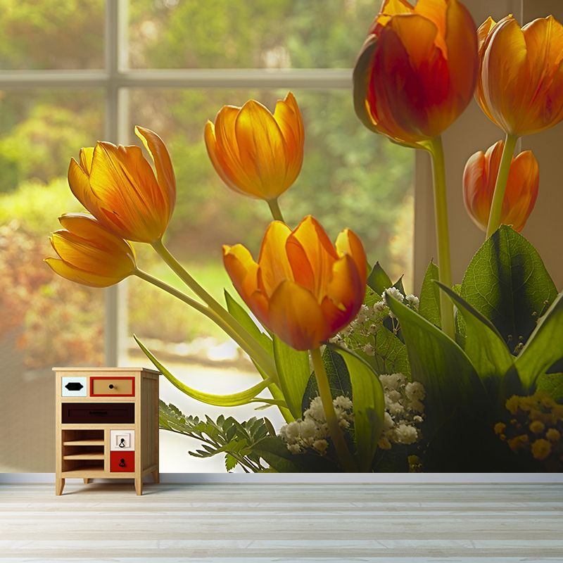 Zachte kleurentulpprint muurschildering hedendaagse fotografie kunst aan de muur voor huisdecoratie