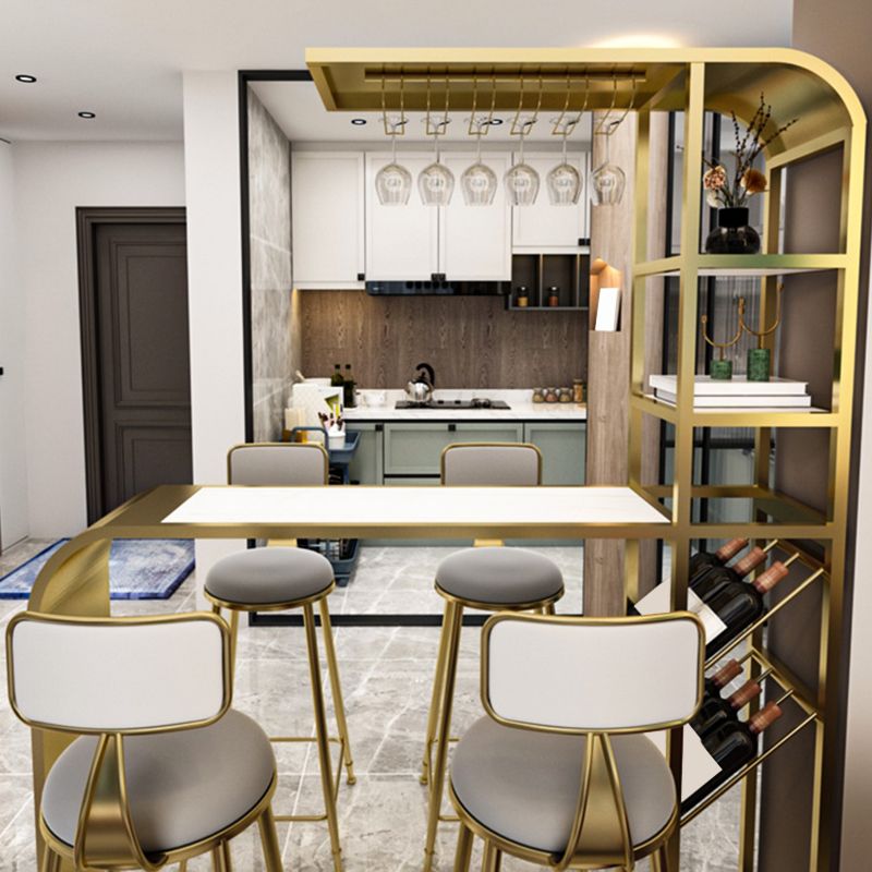 Contemporary Style Rectangle Bar Table Stone Bar Height Table with Storage