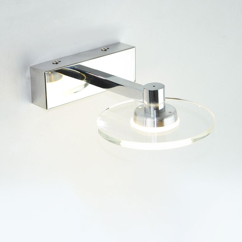 Round Shade 1-Light Wall Sconce Modern Style Crystal Mirror Wall Mount Light Fixture in Silver