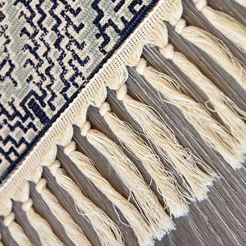 Vintage Tribal Patterned Rug Multi-Color Cotton Blend Carpet Machine Washable Environmental Area Rug with Tassel