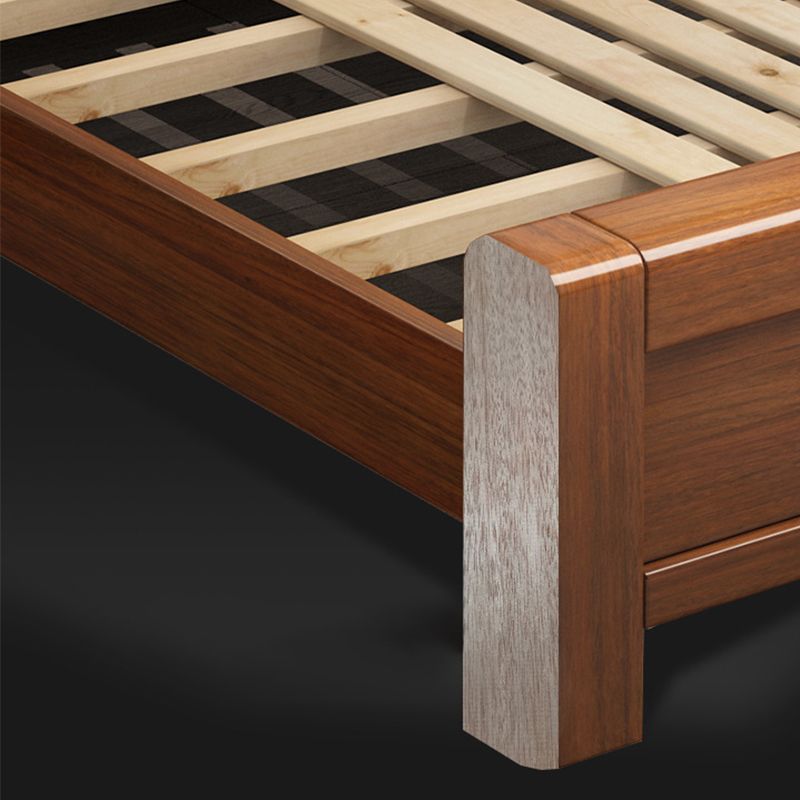 Traditional Style Bed Frame Walnut Standard Bed with Headboard