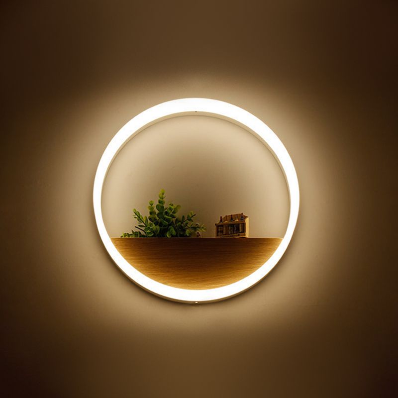 1 Light Round Wall Mounted Lamps Modern Style Wood Wall Sconce (Decoration Not Included)