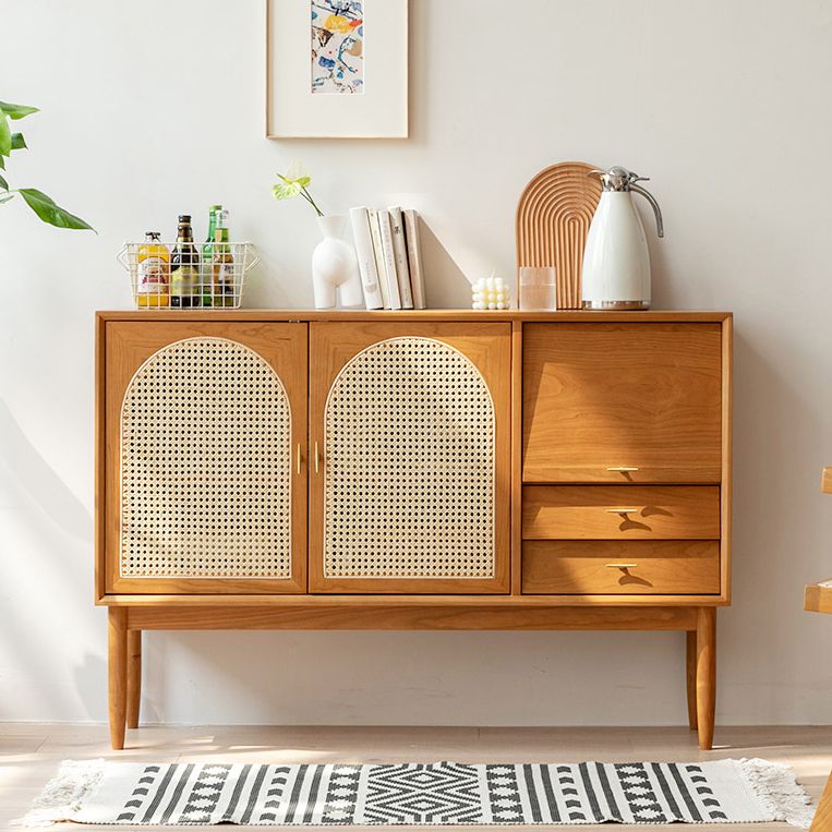 Drawer Pine Wood Sideboard Modern Adjustable Shelving Credenza for Living Room