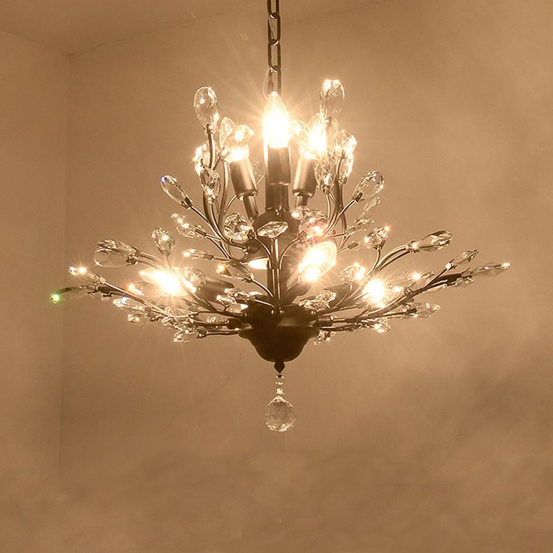 Branch Shaped Living Room Pendant Light Country Style Crystal Chandelier Light Fixture