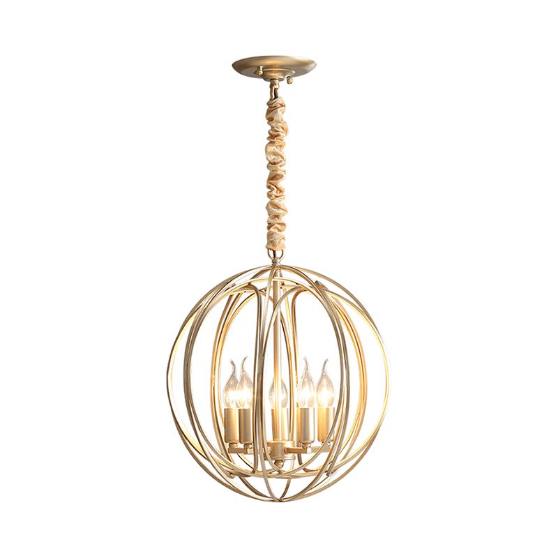 5 Lights Interlocking Rings Pendant Chandelier Colonial Style Gold Metal Hanging Light