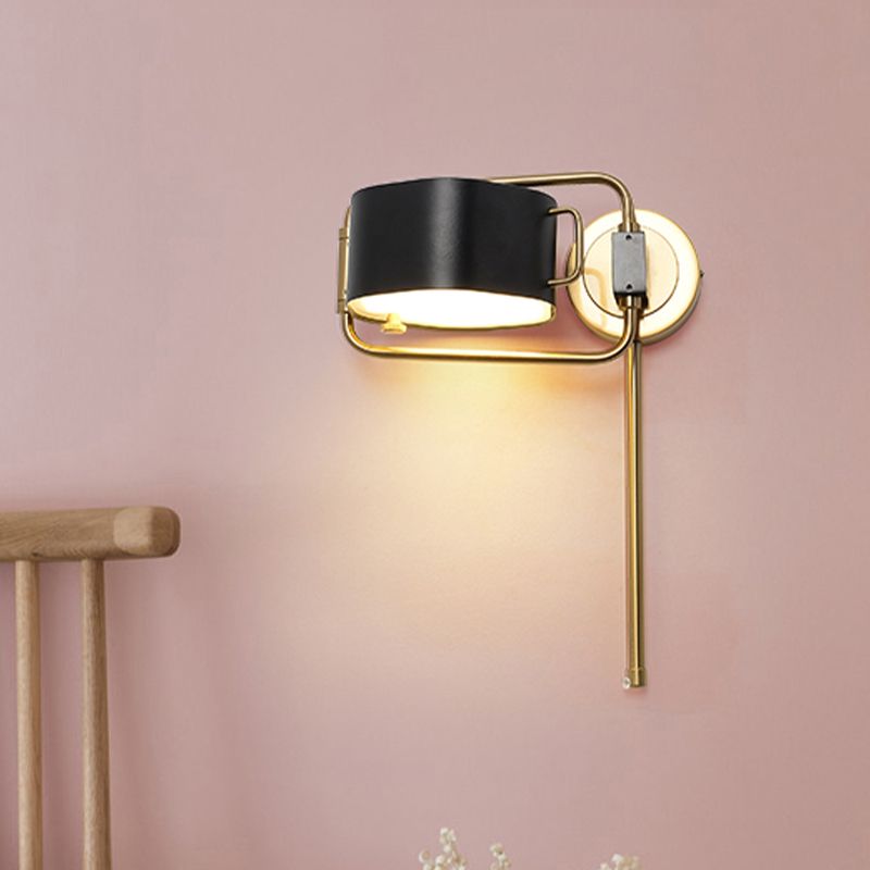 Drum Wall Sconce Lighting Contemporary Acrylic LED Black Finish Wall Light Fixture for Bedroom