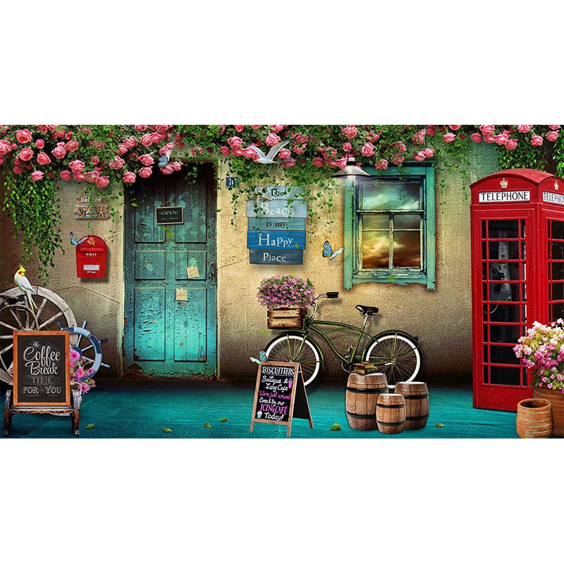 European Street Wall Mural for Accent Wall, Pastel Color, Personalized Size Available