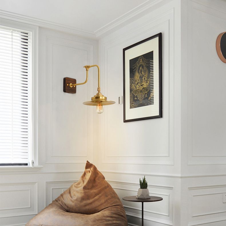 Modern Style Wooden Sconce Light Metallic Shade 1-Light Wall Lamp for Hotel