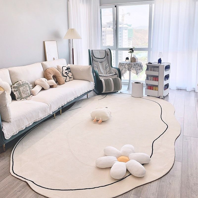White Line Pattern Area Rug Polyester Area Carpet Non-Slip Backing Rug for Living Room