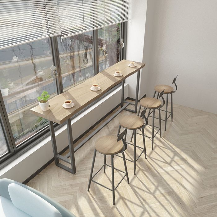 Modern Solid Wood Bar Table Set Rectangular 1/5 Pieces Counter Table with High Stools