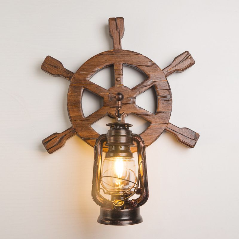 Industrial Nautical Style Wall Sconce Vintage Wooden Rudder Wall Lamp for Restaurant Bar
