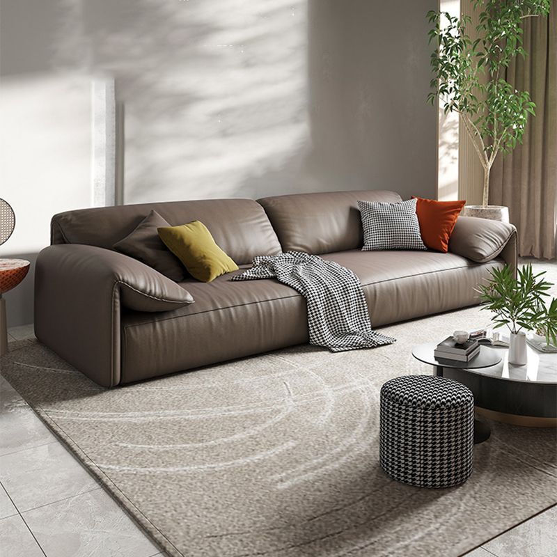 Contemporary Faux Leather Sofa Pillow Top Arm Sofa with 4 Pillows