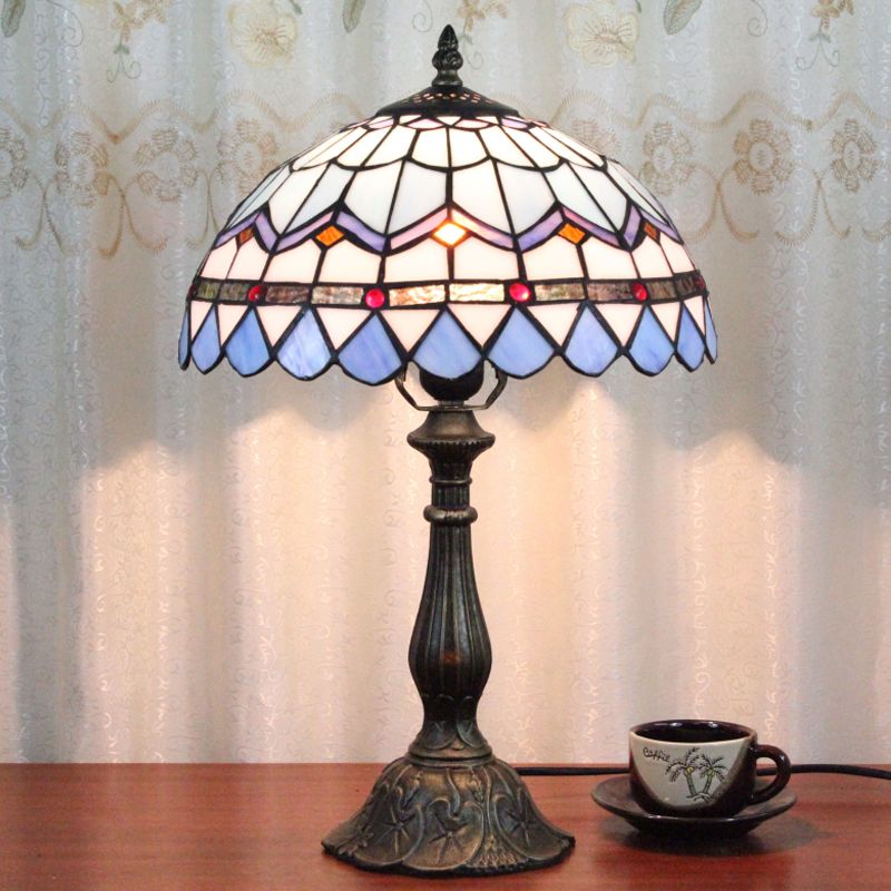 Tiffany Style Table Lamp 1-Light Desk Lamp with Glass Shade for Bedroom