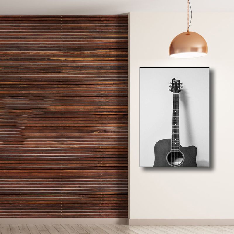 Contemporary Wall Art Grey Photographic Print Guitar Wall Decor for Boys Bedroom