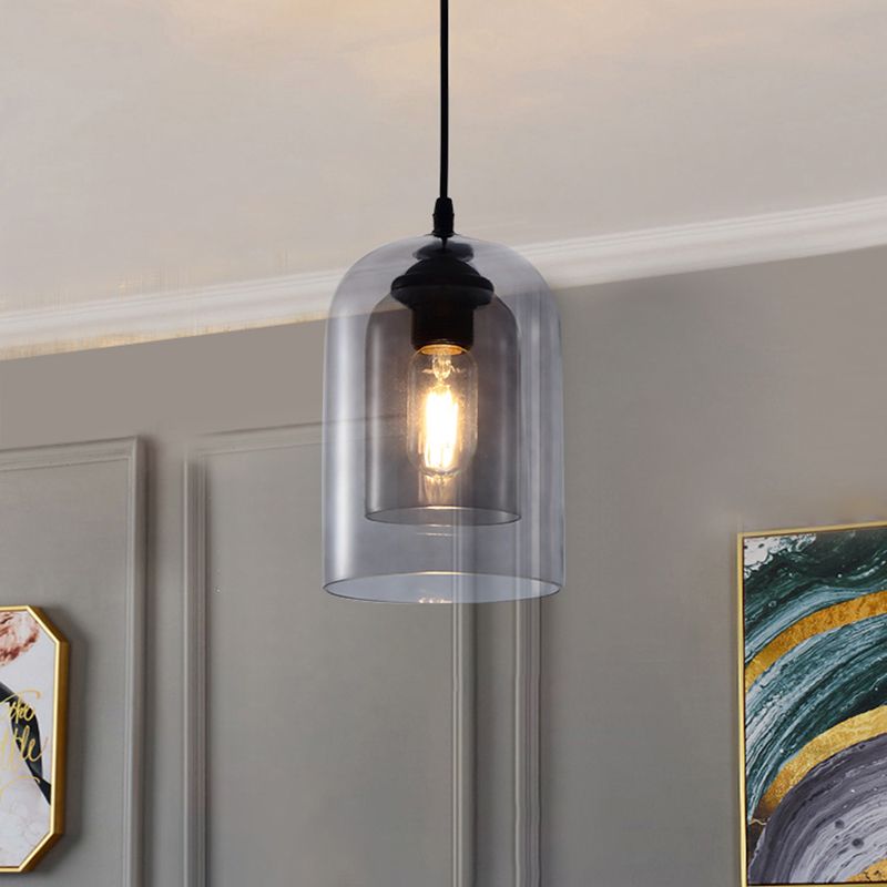 Glazen zwarte hanglamp in moderne creatieve stijl Iron Bell Hanging Lamp voor eetkamer