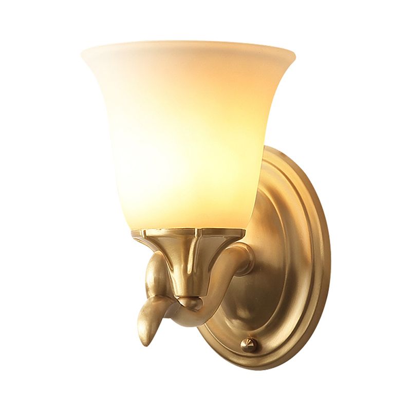 Bell Shaped Living Room Wall Lighting Retro Frosted Glass Gold Wall Mounted Light