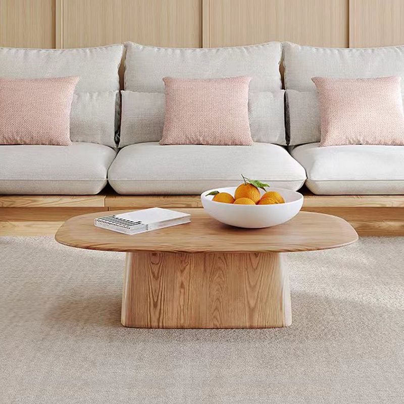Contemporary Solid Wood Oval Cocktail Table Pedestal Coffee Table