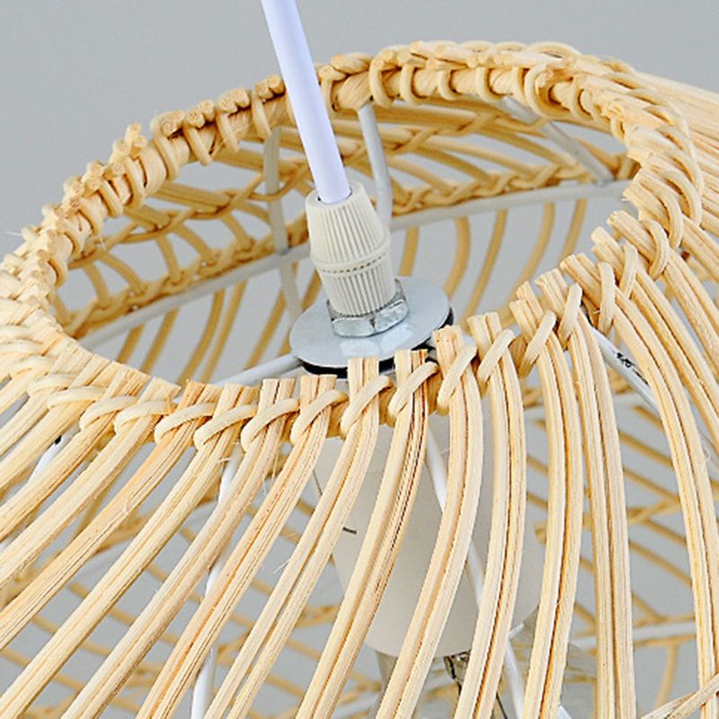 1-Light Hanging Light Fixture Asian Style Pendant Light with Rattan Shade for Bedroom