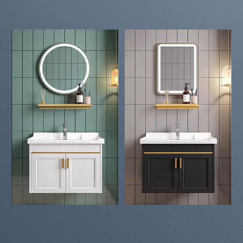 Modern Single Wall Mount Vanity Blue Ceramic Top Sink Vanity