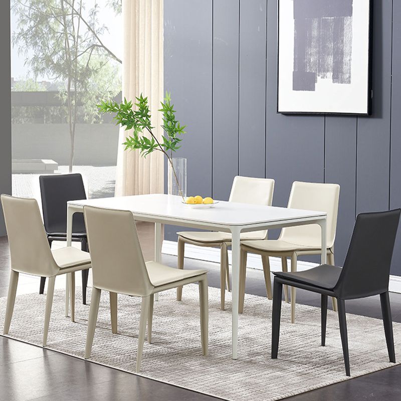 Industrial Leather Dining Chair Armless Side Chairs with Metal Legs for Home Use