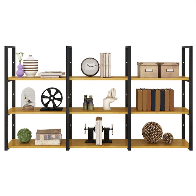 Contemporary Wooden Bookshelf Closed Back Floating Natural Bookcase