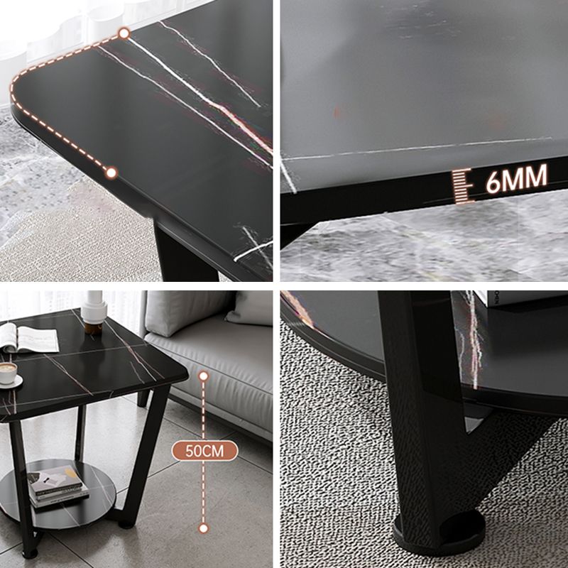 Modernistic Metallic Pedestal End Table Metal Rectangular Slate Top Side End Table