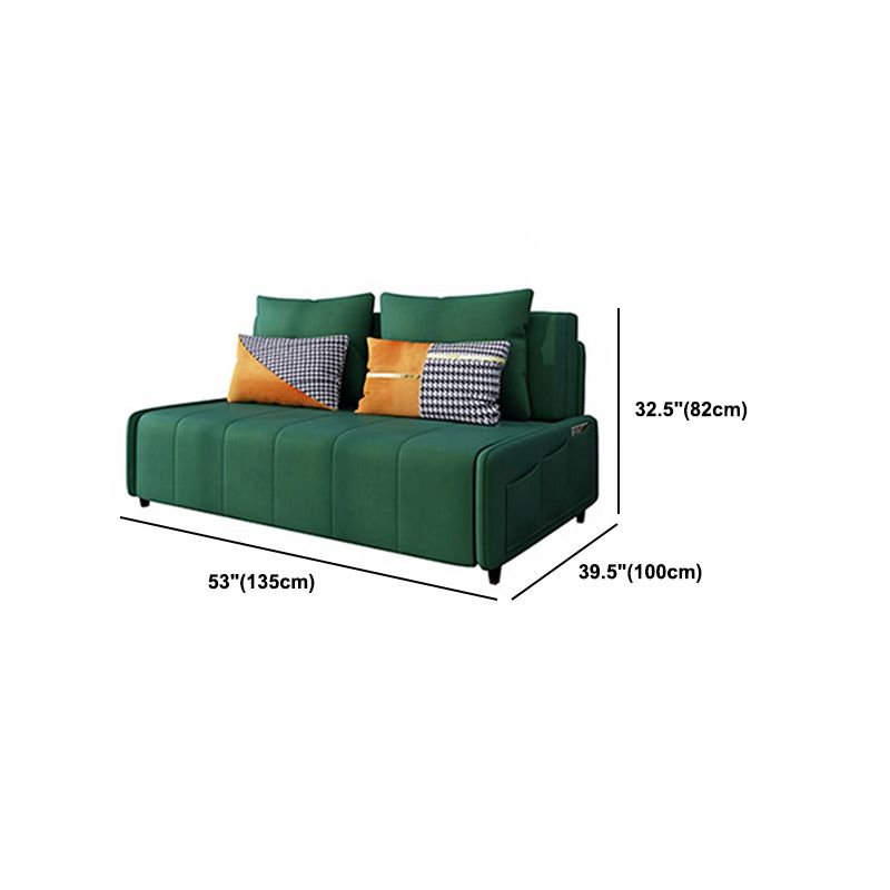 Faux Leather Sofa Bed with Storage Modern Dark Green Sofa with Pillows