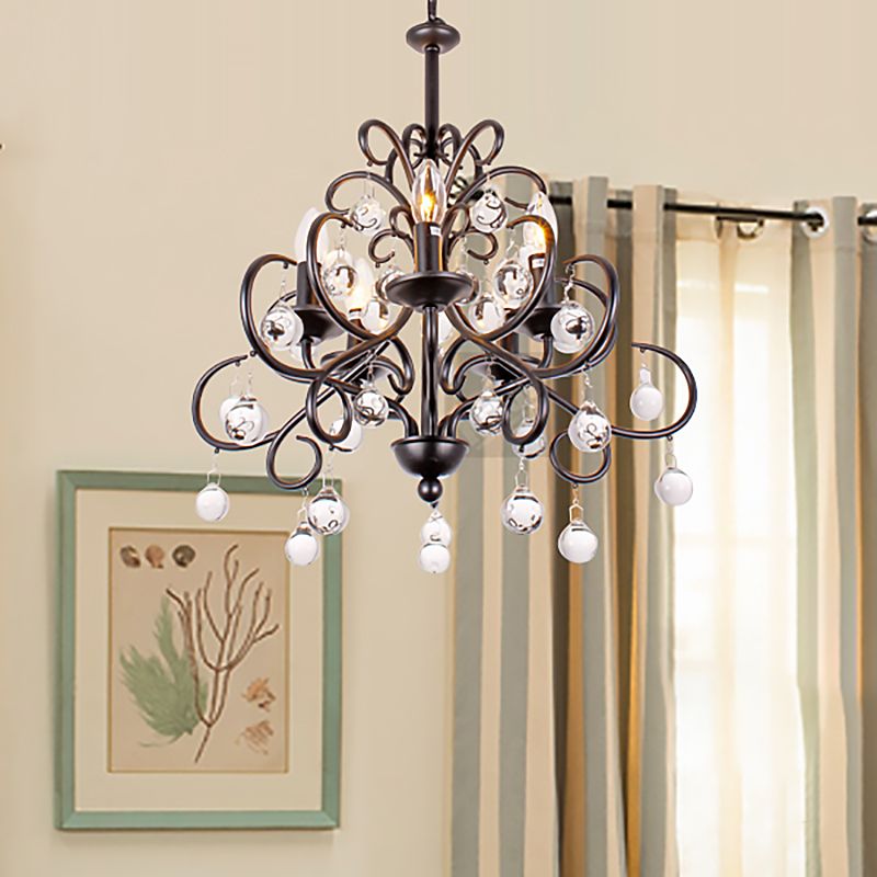 Luz de techo de lágrima de cristal transparente Luz Vintage Estilo Vintage 5 Lámpara de araña de bombillas con vela en negro mate/bronce