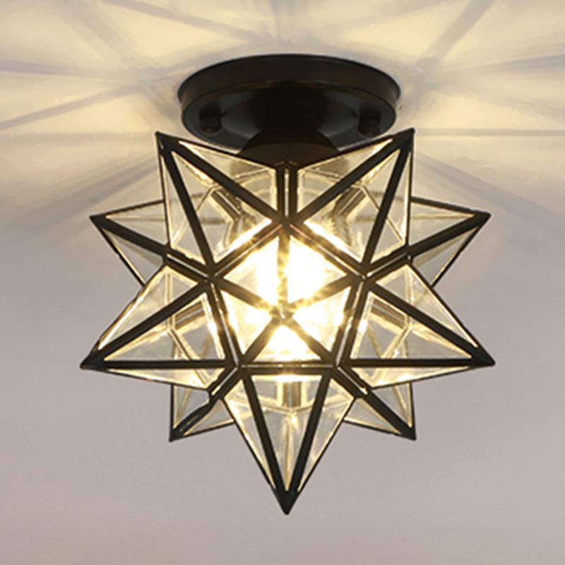 1 - Light Flush Mount in Black / Gold Finish Metal Geometric Ceiling Flush