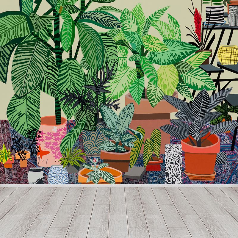 Potted Plant Wall Mural Contemporary Washable Living Room Wall Covering, Personalize