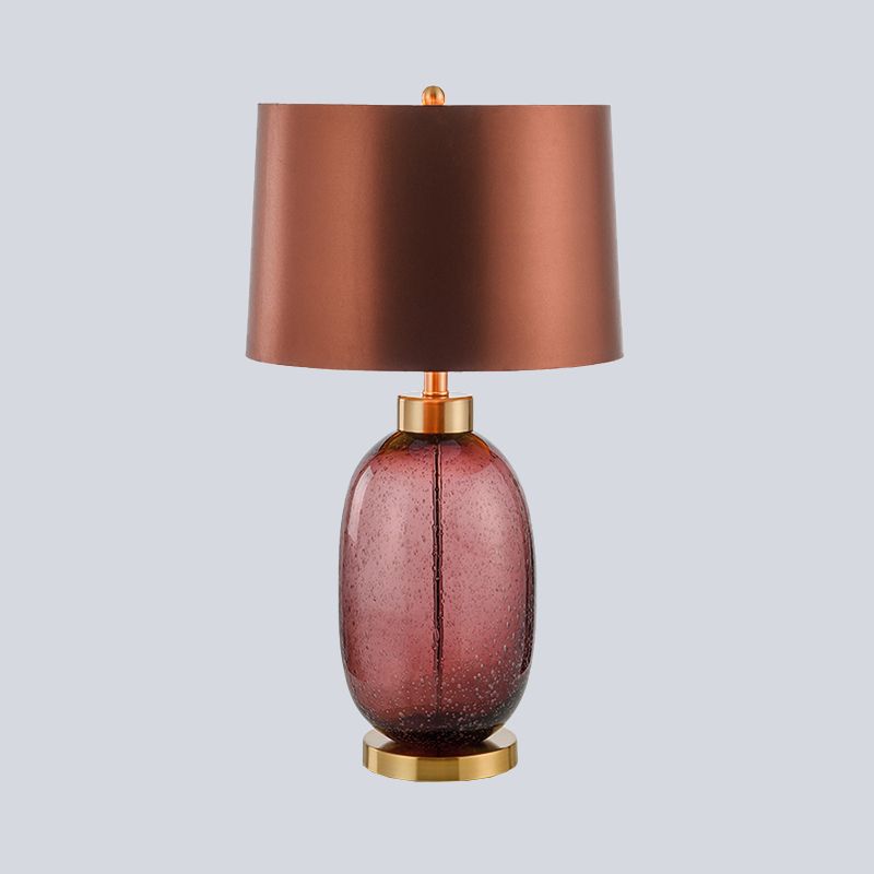 Barrel Shape Desk Light Fabric contemporain 1 lampe de table de nuit de l'ampoule en marron avec une base de cristal glacé oblongue