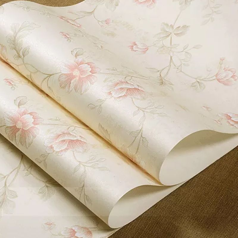 Botanical Peony and Branches Wallpaper Non-Pasted Wall Covering, 31 ft x 20.5 in, Pastel Color
