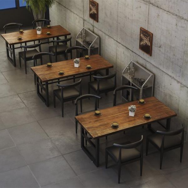 Industrial Style Rectangle Table Set 1/4/5 Pieces Dining Set with Metal Legs for Home Use