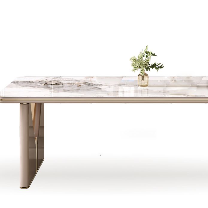 High Gloss White Dining Table Set 1/4/5/7 Pieces Stone Dinette Set for Kitchen