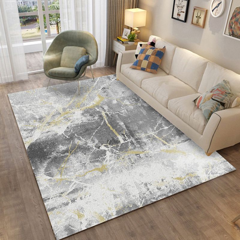 Living Room Indoor Rug Contemporary Marble Print Rug Polyester Washable Area Carpet