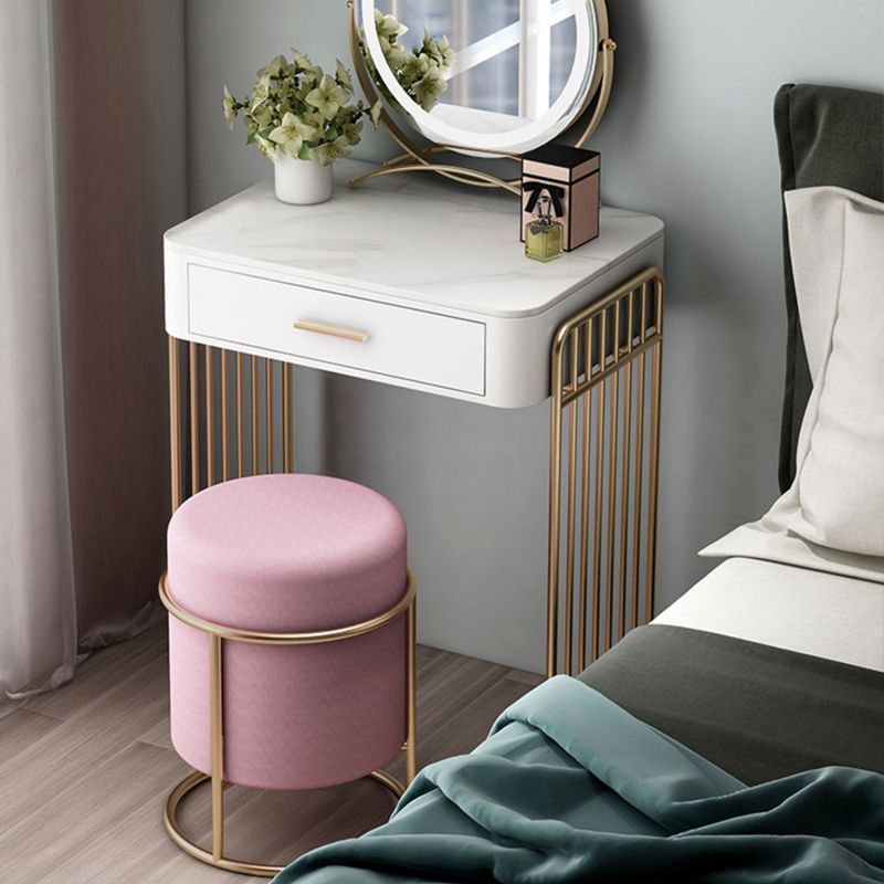 Glam Vanity Desk in White with Drawers Dressing Table with Metal Base