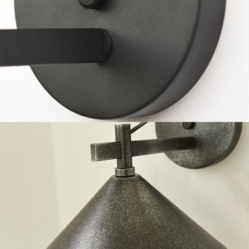 1 Light Metal Wall Sconce Light Industrial Aged Silver/Bronze Cone Dining Room Lighting Fixture