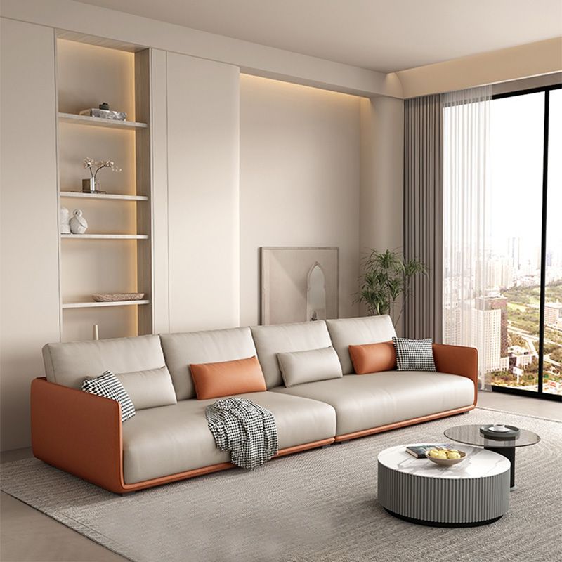 Faux Leather Pillow Back Sofa with Chaise Square Arm Sectional
