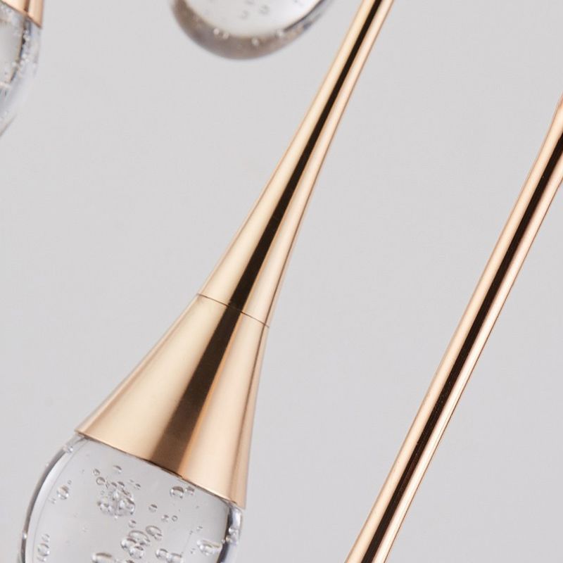 Crystal Gold LED Hanging Lamp in Modern Luxury Style Electroplate Aluminium Pendant Light for Stairs