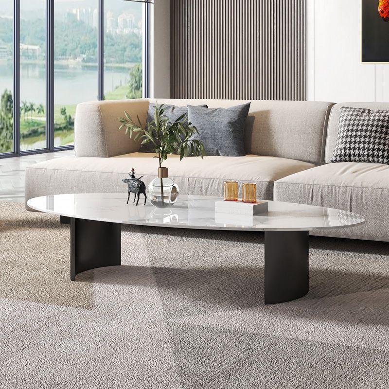 Oval Coffee Cocktail Table with 2 Legs for Living Room in White