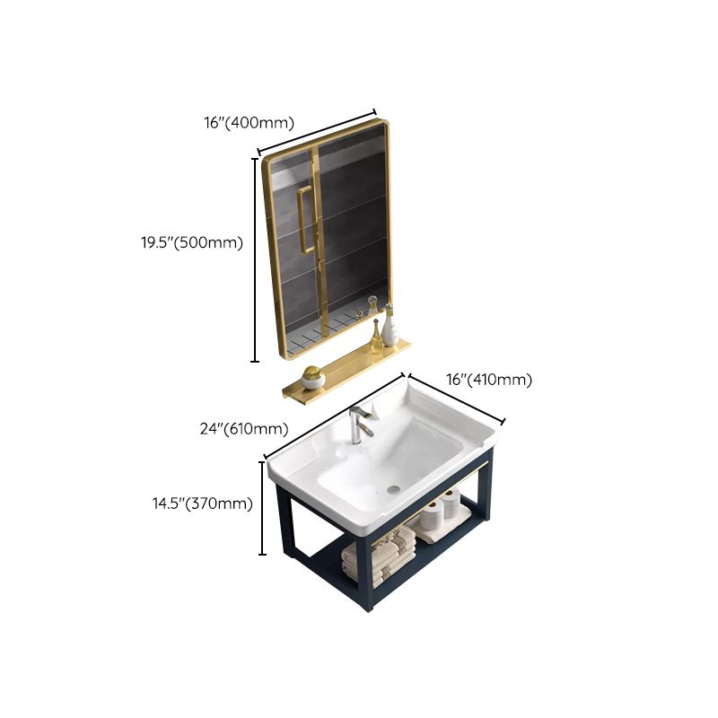 Modern Single Wall Mount Vanity Blue Ceramic Top Sink Vanity