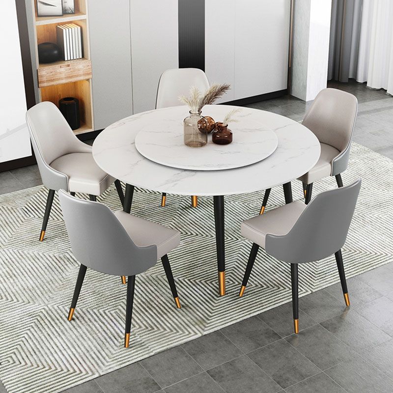 Traditional Luxury Dining Table Stone and Metal Round Tripod Base Dining Table